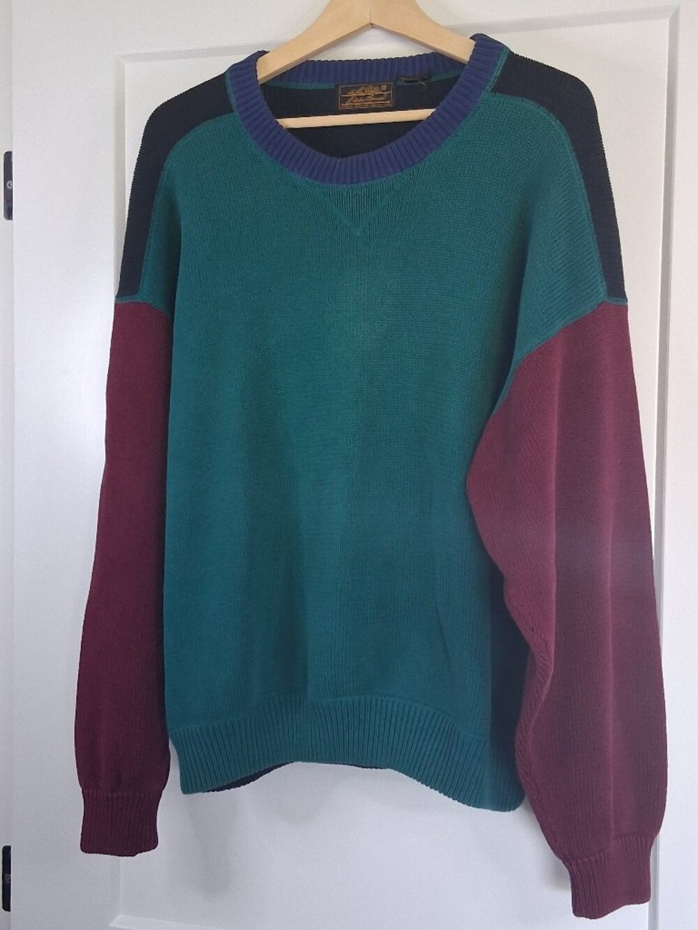 Vintage Eddie Bauer Sweater Mens XL Made In USA 100% Cotton Colorblock Knit